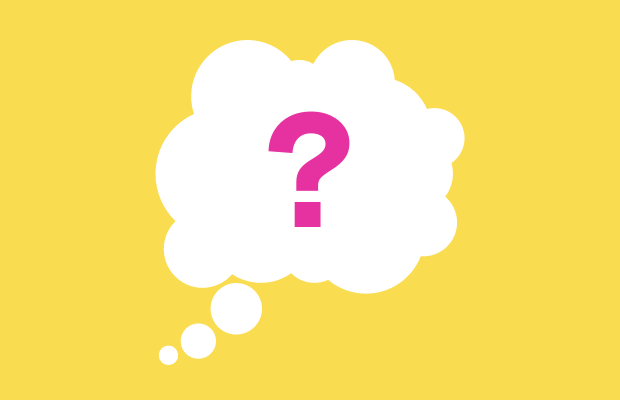 Thought bubble with question mark on yellow background